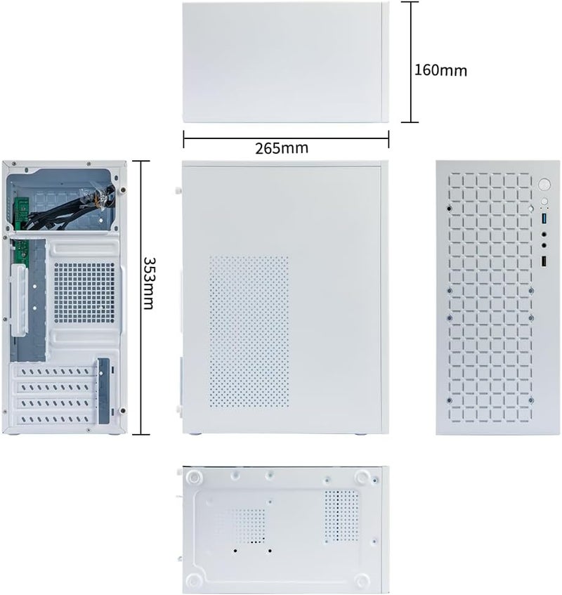 JOYJOM Micro ATX Case PC Case: MATX Case Mini PC ITX Desktop Computer Case Support Micro ATX MATX DTX ITX Mini PC with USB3.0, Support 3.5'' HDD (White) - Image 3